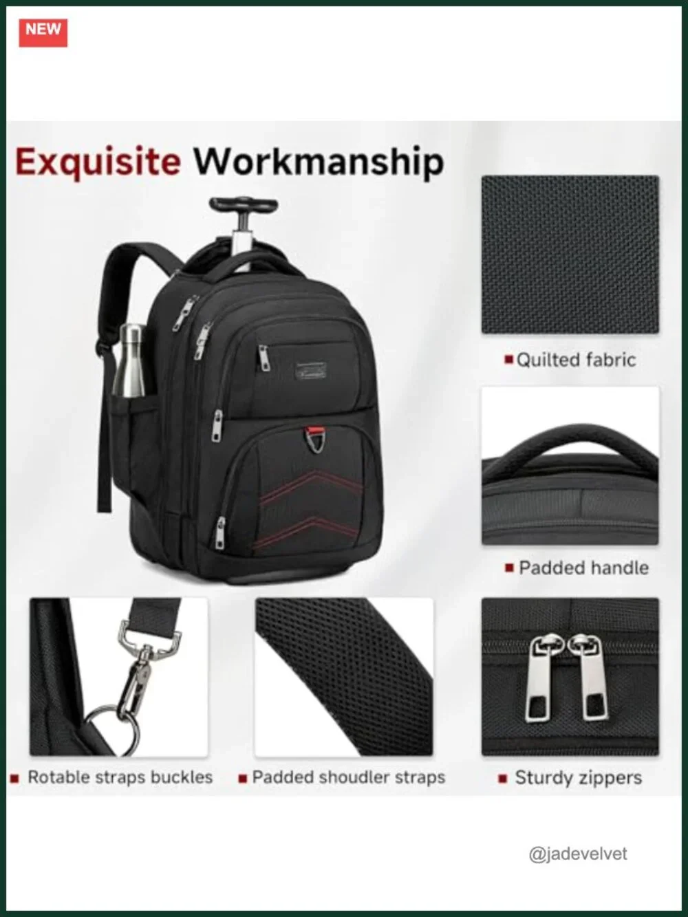 45L Rolling Backpack with Telescoping Handle, 17.3